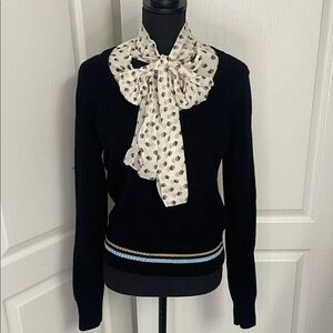 Tory Burch sweater with bow super soft wool mix size L metallic stripes